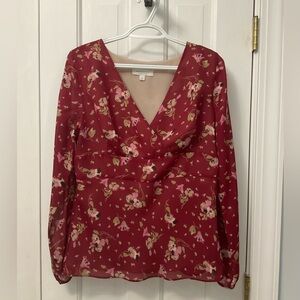 Ann Taylor Factory Floral V-Neck Top Size 6 Lined Blouse